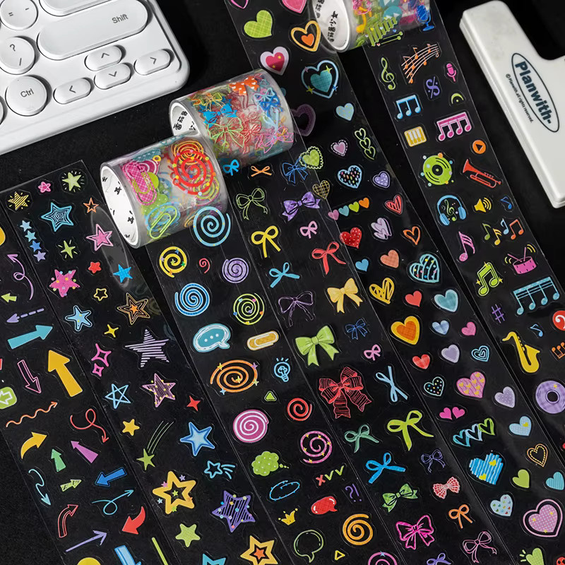JIANQI PET-Klebebänder für DIY Scrapbooking und Journaling, Multicolor, Breite: 4 cm, Länge: 200 cm - Bild 1