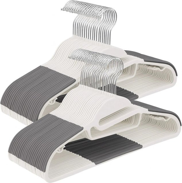 Relaxdays Kleiderbügel aus Kunststoff in Weiß, rutschfest mit Clips und Kleiderbügelstange, 50er-Pack, B/H/T: 41,5 x 22,5 x 0,5 cm - Bild 1