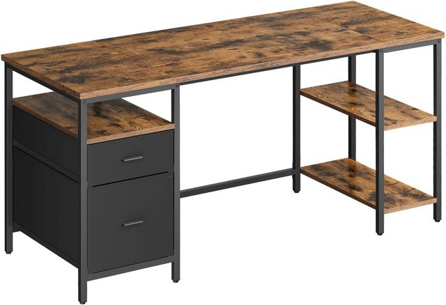 Vasagle Schreibtisch mit 3 Ablagen modern Braun-Schwarz B/T/H: 160 x 76 x 60 cm - Bild 1