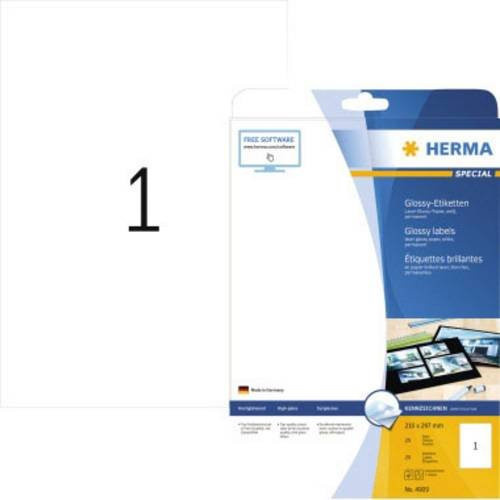 Herma Universal-Etiketten 4909, glänzend Weiß, A4, 25 Stück, für Laserdruck - Bild 1