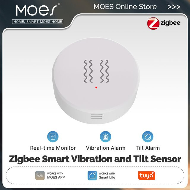 MOES Zigbee Tuya Smart Vibration Tilt Sensor in Weiß mit Echtzeitüberwachung und XYZ-Achsen-Erkennung für deine Tür- und Fenstersicherheit - Bild 1