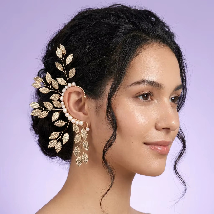 Ohrringe mit Blattmotiv, Gold, Perle, Damen - Bild 2