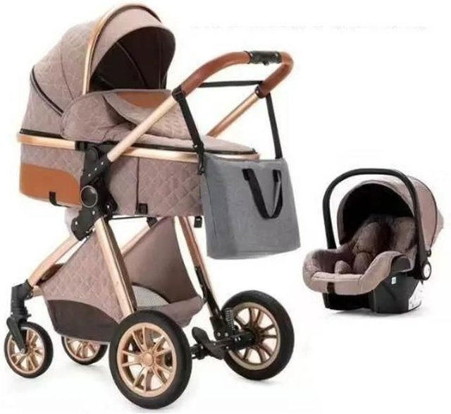 BAZARLAND 3-in-1 Kombikinderwagen Trio mit Autositz und Tragetasche, khaki, verstellbarer Griff und pannensichere Räder - Bild 1
