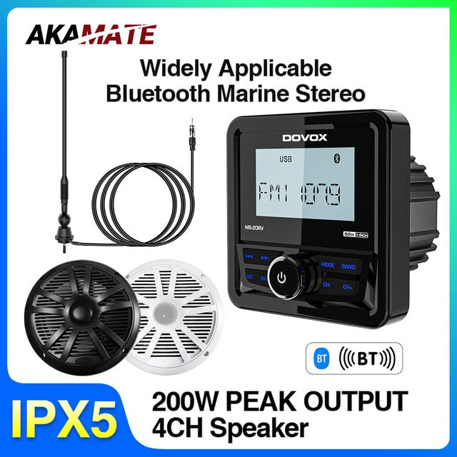 AKAMATE Wasserdichtes Bluetooth Marine-Bootsradio mit FM-AM-Antenne und Media-Player für Wohnmobil, ATV und UTV - Bild 1