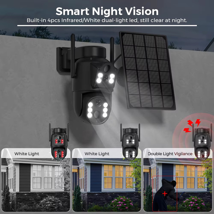 Abuntu Solar-WiFi-Kamera für den Außenbereich mit 8MP 4K HD Auflösung, Doppellinse und eingebautem Akku, drahtlose Videoüberwachung in Schwarz mit ICSee App-Unterstützung - Bild 3