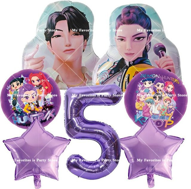 Yiran toy 1 Kpop Dämonenjäger Geburtstag Ballon Set mit Zahlenballons und Folienballons für Partydeko - Bild 1