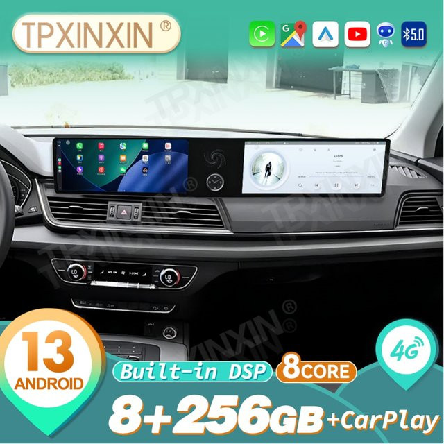 TPXINXIN Dual-Screen Autoradio mit Qualcomm 12,3 Zoll Display für Audi Q5, Android Auto und CarPlay mit GPS, Schwarz - Bild 1