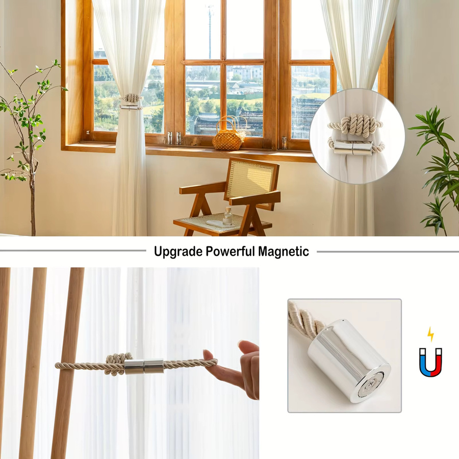 DUTRIEUX Set aus zwei magnetischen Vorhangbändern aus gewebtem Polyester in Braun im modernen minimalistischen Stil - Bild 2
