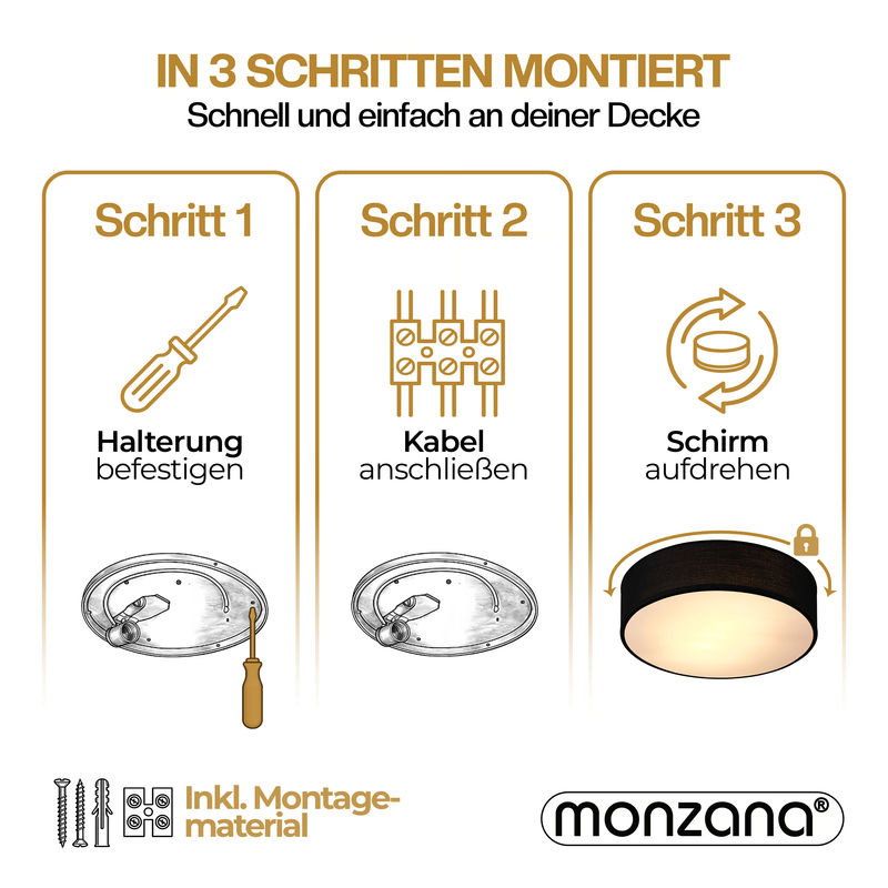 MONZANA Deckenlampe aus schwarzem Leinenstoff mit E27 Fassung, Durchmesser: 30 cm - Bild 2