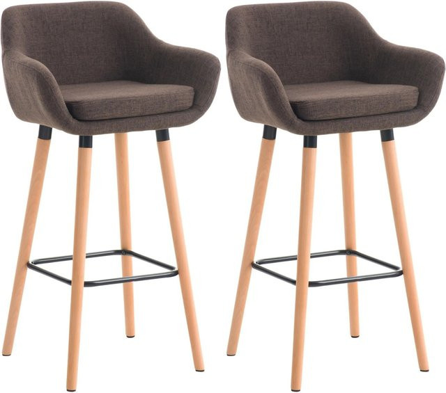 DELUKE Barhocker 2er Set mit Lehne in Braun mit Stoffbezug, H x B x T: 99 x 55 x 46 cm - Bild 1