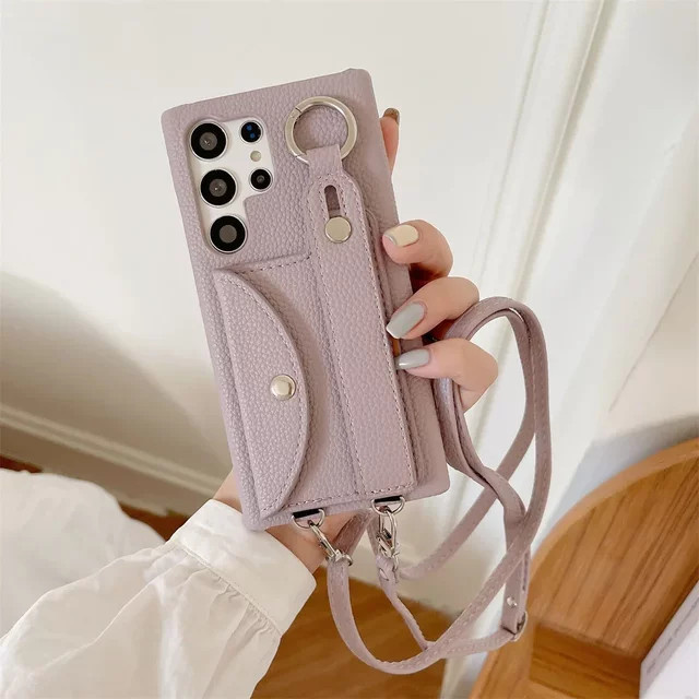 Samsung Crossbody-Hülle mit Handgelenkriemen und Kartenhalter sowie Geldbörse in Braun für Galaxy S24 FE S23 S22 S21 Plus S25 S26 Ultra A56 A36 A26 A16 A55 A54 - Bild 1