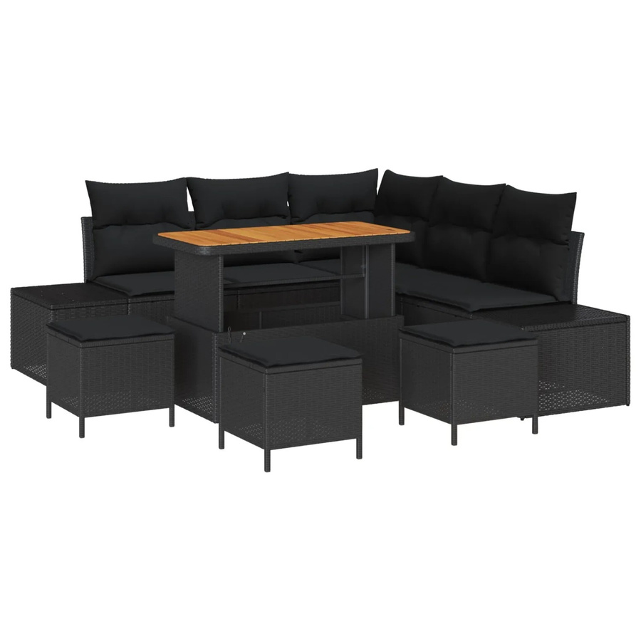 vidaXL Garten-Sofa-Set aus Poly Rattan in Schwarz, 9-teiliges L-Shape Lounge-Set mit Polsterung und integrierter Stauraumfunktion - Bild 2