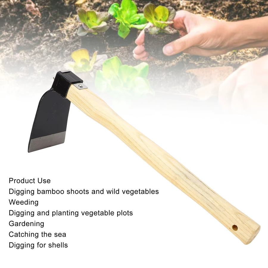 WALFRONT Garten-Handhacke aus Kohlenstoffstahl mit ergonomischem Holzgriff zur Unkrautjätung - Bild 2