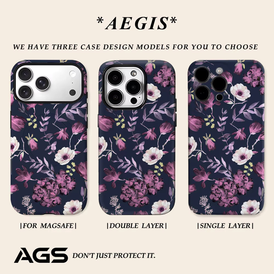 Potdemiel Nocturnal Floral Elegance Handyhülle mit Magnetfunktion für iPhone 17 16 15 14 Pro Max Plus, Double-Layer Tough Case, Multicolour - Bild 2