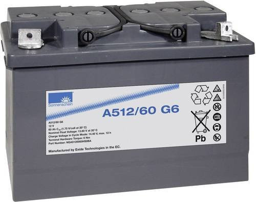 GNB Sonnenschein A512/60 G6 Blei-Gel Akku 12V 60Ah Grau B/H/T: 278 x 190 x 175 mm M6-Schraubanschluss - Bild 1