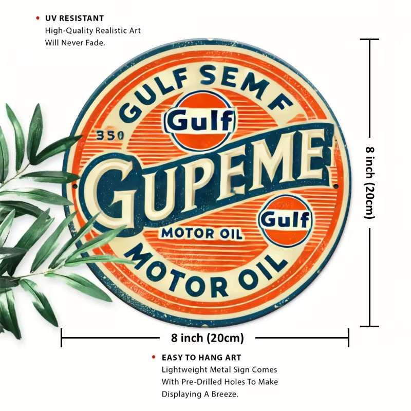 Potdemiel Gulf Oil Retro-Metallbild, kreisförmiges Aluminiumgemälde, Multicolour, Durchmesser: 19,81 cm - Bild 2
