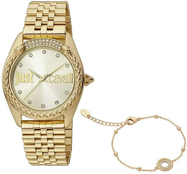 Just Cavalli Damenuhr, Quarz, Edelstahl, Gold, Diamantbesetzt, 34 mm - Bild 1