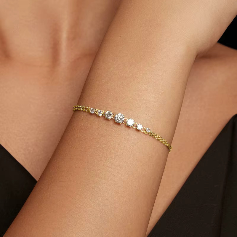 Lnngy Doppelkettenarmband, 925 Silber, Moissanit, Damen - Bild 2
