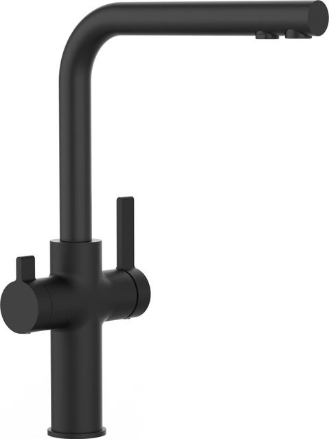 VIZIO Küchenarmatur mit 4-Wege-Funktion und gefiltertem Wasser, 360 Grad schwenkbarer Auslauf, Einhebelmischer, Schwarz Matt - Bild 1
