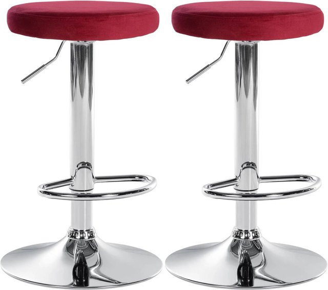 DELUKE 2er Set Barhocker KAZON aus Samt in Rot mit silbernem Fuß, höhenverstellbar und drehbar, B/T/H: 38,5 x 38,5 x 60 cm - Bild 1