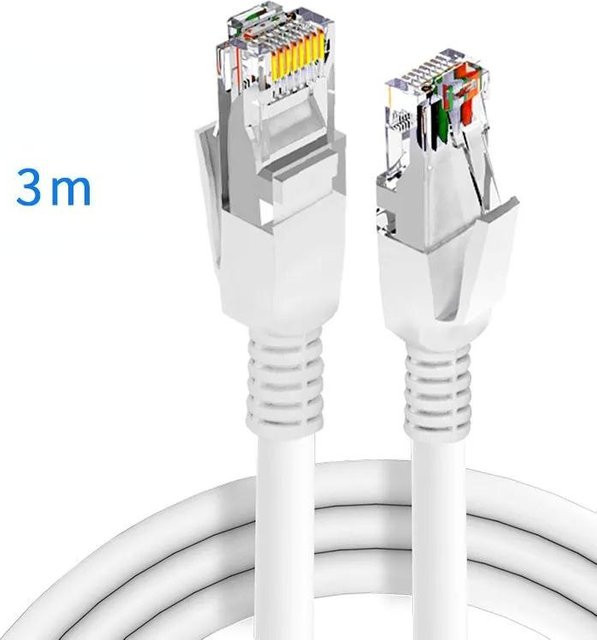 Sombrero RJ45 Cat5e Ethernet LAN Netzwerkkabel in Weiß, Länge: 3 m - Bild 1