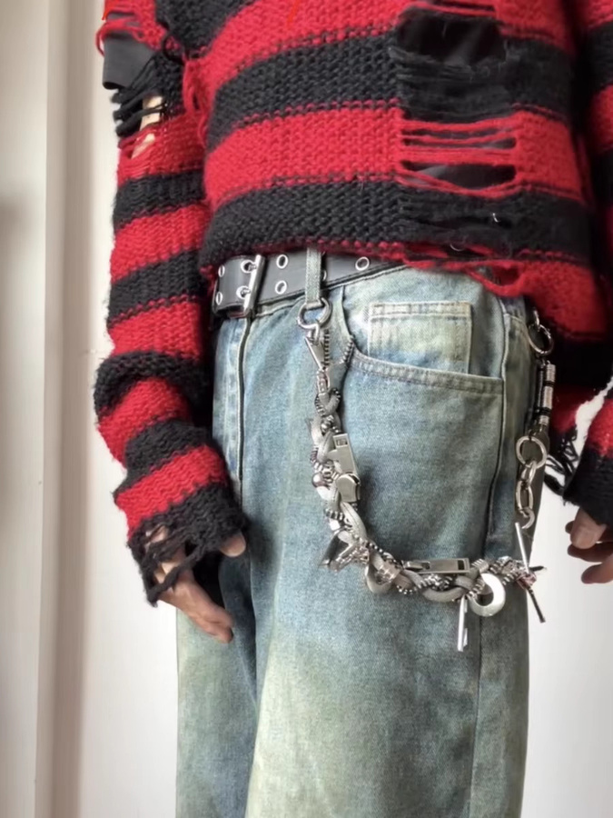 Hosenkette Edelstahl, Silber, Retro-Punk-Stil - Bild 2