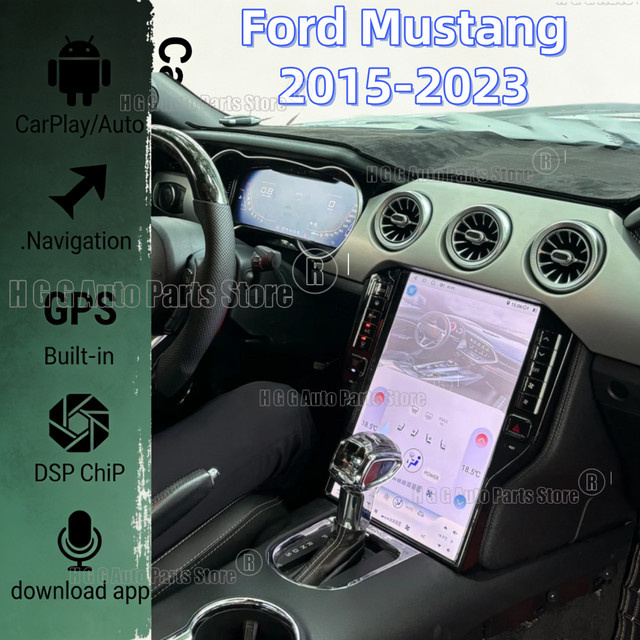 YANFU Carplay Android 13 Multimedia-Player für Ford Mustang 2015-2023 mit Tesla-Bildschirm, GPS und digitalem Tacho, Schwarz, 14,5 Zoll - Bild 1
