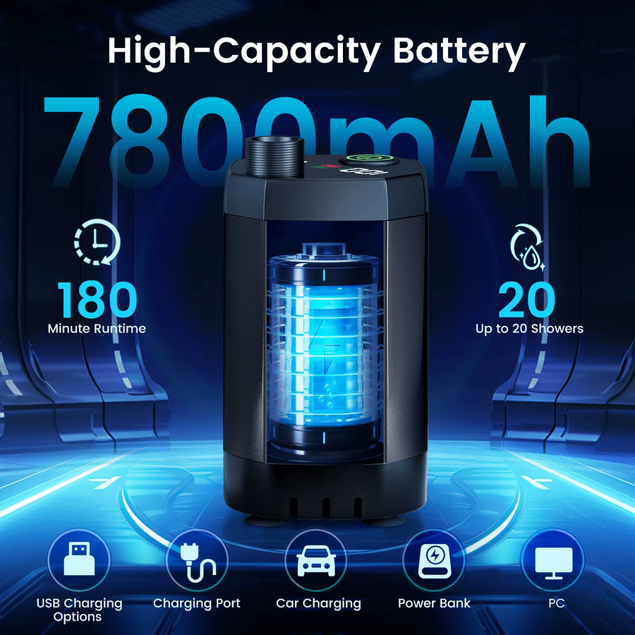 Rbefeuly Tragbare Campingdusche mit 6000 mAh Akku und 20 l Kapazität in Schwarz für Outdoor, Reisen und Autowäsche - Bild 4