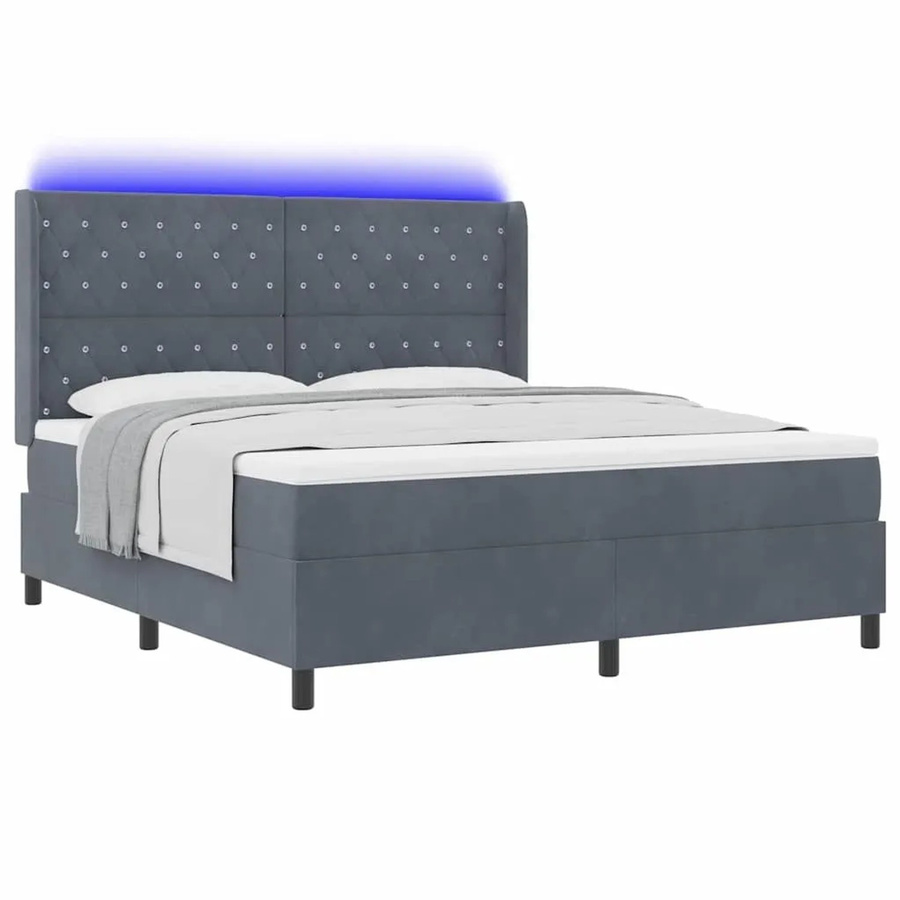 vidaXL Boxspringbett mit Matratze und LED-Unterbettbeleuchtung aus Samt in Dunkelgrau, B/T/H: 180 x 200 x 280 cm - Bild 2