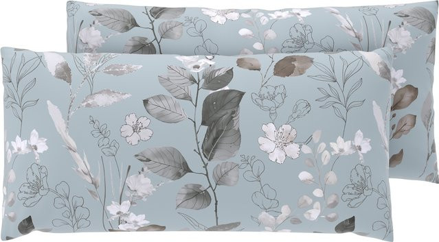 LIVARNO Renforcé-Kissenbezüge mit floralem Muster in Blau und Grau, B/H: 40 x 80 cm - Bild 1