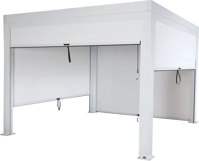 BERLINLODGE Lamellen-Pavillon Pergola mit 4 Seitenwänden und Rollos in Weiß, Aluminium-Gestell, H x B x T: 220 x 300 x 300 cm - Bild 1