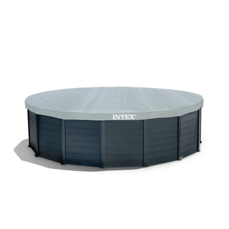 Intex Frame Pool Rund Grau mit Sandfilteranlage, Abdeckung, Bodenplane und Leiter, Durchmesser: 478 cm, Höhe: 124 cm - Bild 4