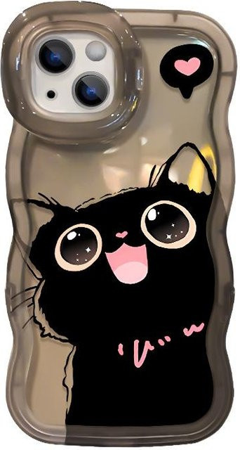 Schlüsselband mit schwarzer Katze für Apple iPhone 16 Pro Max, 15, 14, 13, 12 und 12 Pro mit transparenter Silikonhülle und Doppelständer - Bild 1