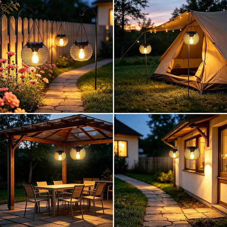 Amaryllis Solar-Laternen aus Metall in Schwarz mit warmweißem LED-Licht, Retro-Design mit Haken für Garten und Terrasse, IP65 wasserdicht - Bild 6