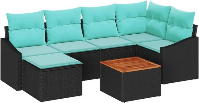 vidaXL Gartensofa-Set aus Poly-Rattan in Schwarz mit 7 Teilen und Kissen - Bild 1