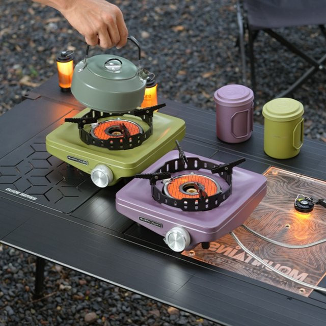 SmiloDon Infrarot Camping Gasherd für Outdoor und Picknick, tragbarer Split-Butan-Herd in Lila - Bild 1