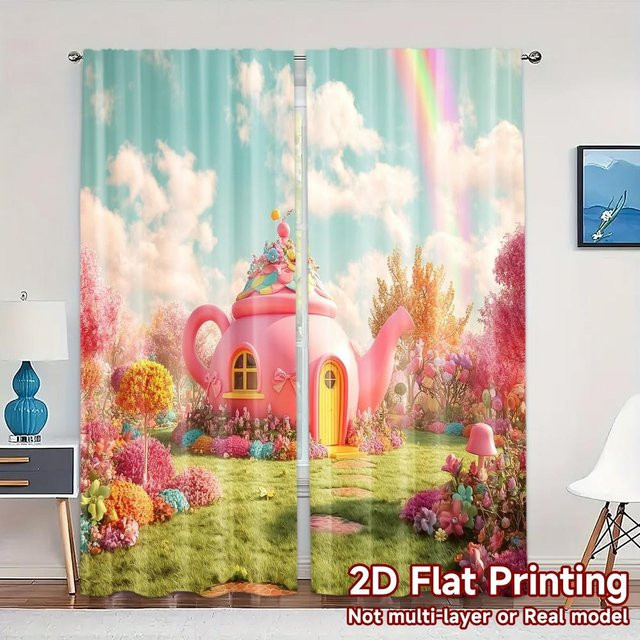 Candyland Cottage Vorhang Set aus Polyester, 2er-Set, transparent, multicolor, B: 100 cm, H: 70 cm - Bild 1