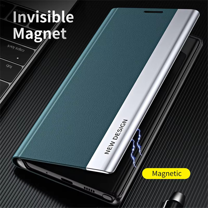 Leder Flip Phone Case für Samsung Galaxy S24 S23 S22 S21 S20 FE Ultra Magnetische Buchhülle mit Standfunktion in Blau - Bild 2