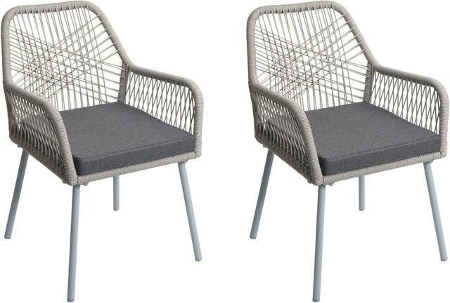 PROREGAL Gartenstuhl 2er-Set aus Aluminium in Grau mit dunkelgrauen Sitzpolstern, H x B x T: 81 x 54 x 62 cm, Sitzhöhe: 46 cm - Bild 1