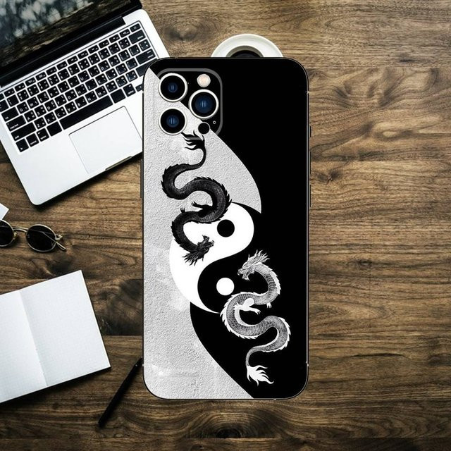Japanische Kunst Drache Yin Yang Silikon Handyhülle für Apple iPhone Modelle in Schwarz - Bild 1