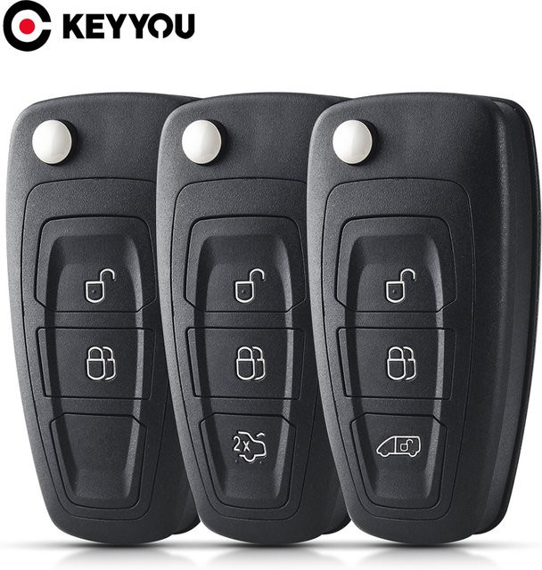 KEYYOU Klappschlüssel Gehäuse für Ford Focus und Fiesta, 2/3 Tasten, Schwarz - Bild 1