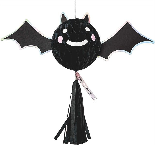 Rico Design Wabenpapierfigur Fledermaus mit Quaste, Farbe: Schwarz, Breite: 66,5 cm, Höhe: 51 cm - Bild 1