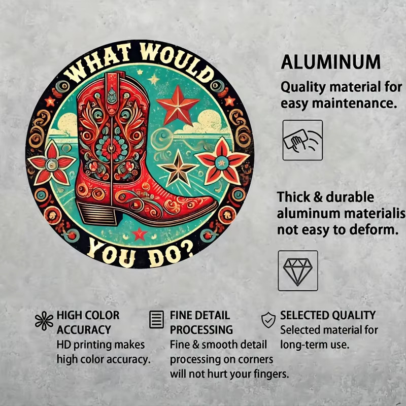 Potdemiel Rustikales Bauernhausschild Western Boots aus Aluminium mit roten Cowboystiefeln, Sternen und Blumen, B/H: 20,3 x 20,3 cm - Bild 5