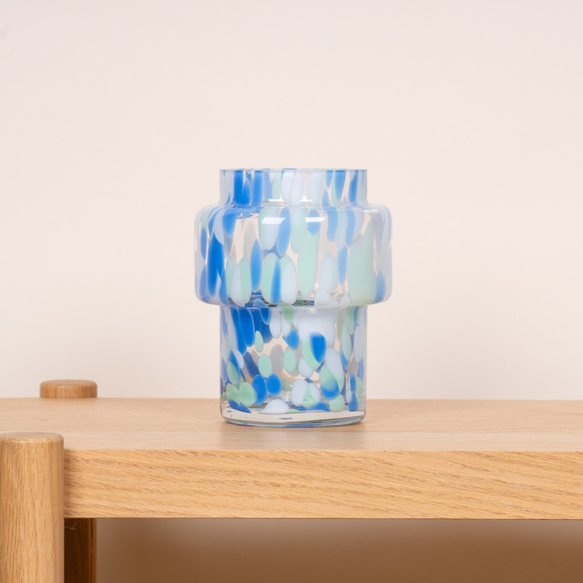 Glasvase BLUME2000 Konfetti in Blau, Mint und Weiß mit Sprenkel-Design, Höhe: 15,5 cm, Breite: 12,0 cm, Tiefe: 12,0 cm - Bild 1