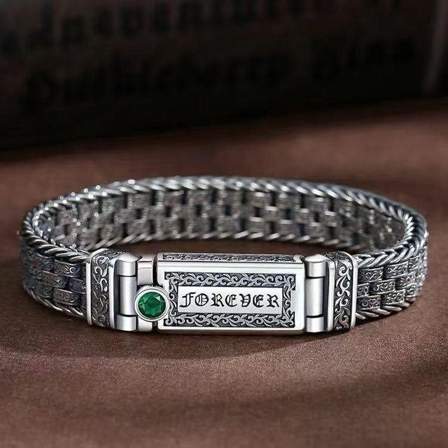 Herrenarmband Kupferlegierung, Silber, Smaragd, 20cm - Bild 1