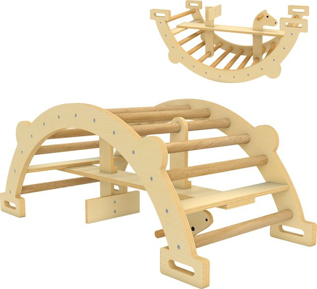 Aosom AIYAPLAY Montessori Klettergerüst Indoor, 2 in 1 Kletterbogen, Kletterspielzeug aus Holz, für Kinder 2-4 Jahre, Naturholz - Bild 1