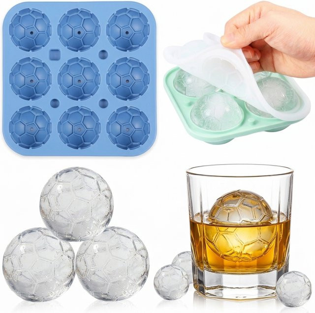 2er-Set Willstar Silikon-Eiswürfelformen in Fußballform, Farbe: Blau, Eiswürfelbereiter für Whiskey, Cocktails und Bourbon - Bild 1