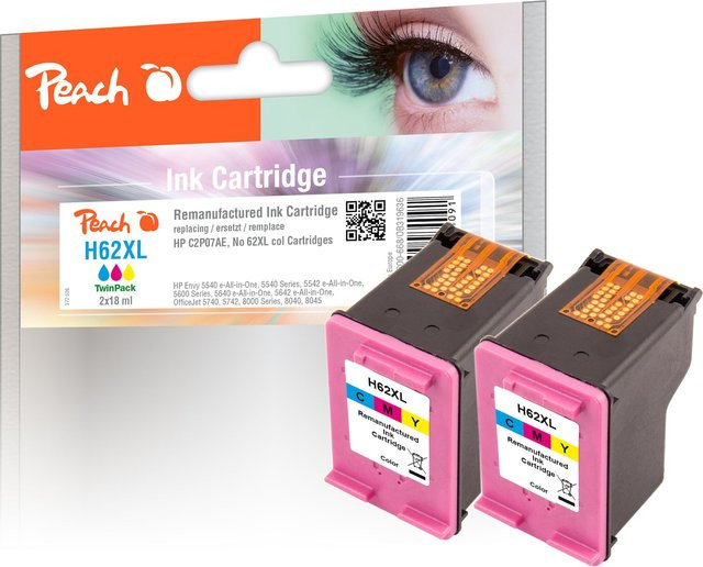 Peach HP 62 XLc Druckköpfe XL 2er-Pack, wiederaufbereitet, für HP Envy 5640 e-All-in-One, HP Envy 5644 e-All-in-One und HP Envy 5600 - Bild 1