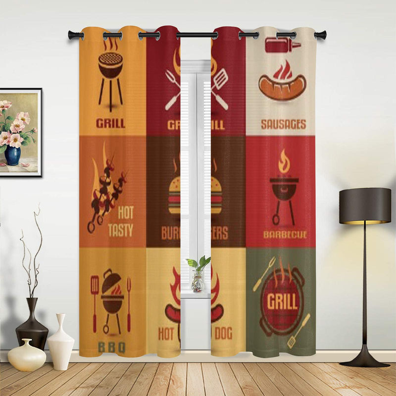 Super Six Barbecue Icons Vintage Vorhänge aus Polyester, Braun/Mehrfarbig, Breite: 135 cm, Höhe: 60 cm - Bild 4