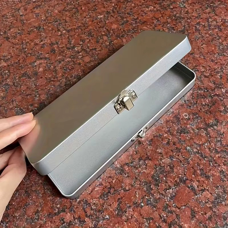 Robuste Metallbox mit Deckel in Silber für Bürobedarf und Kosmetika - Bild 2